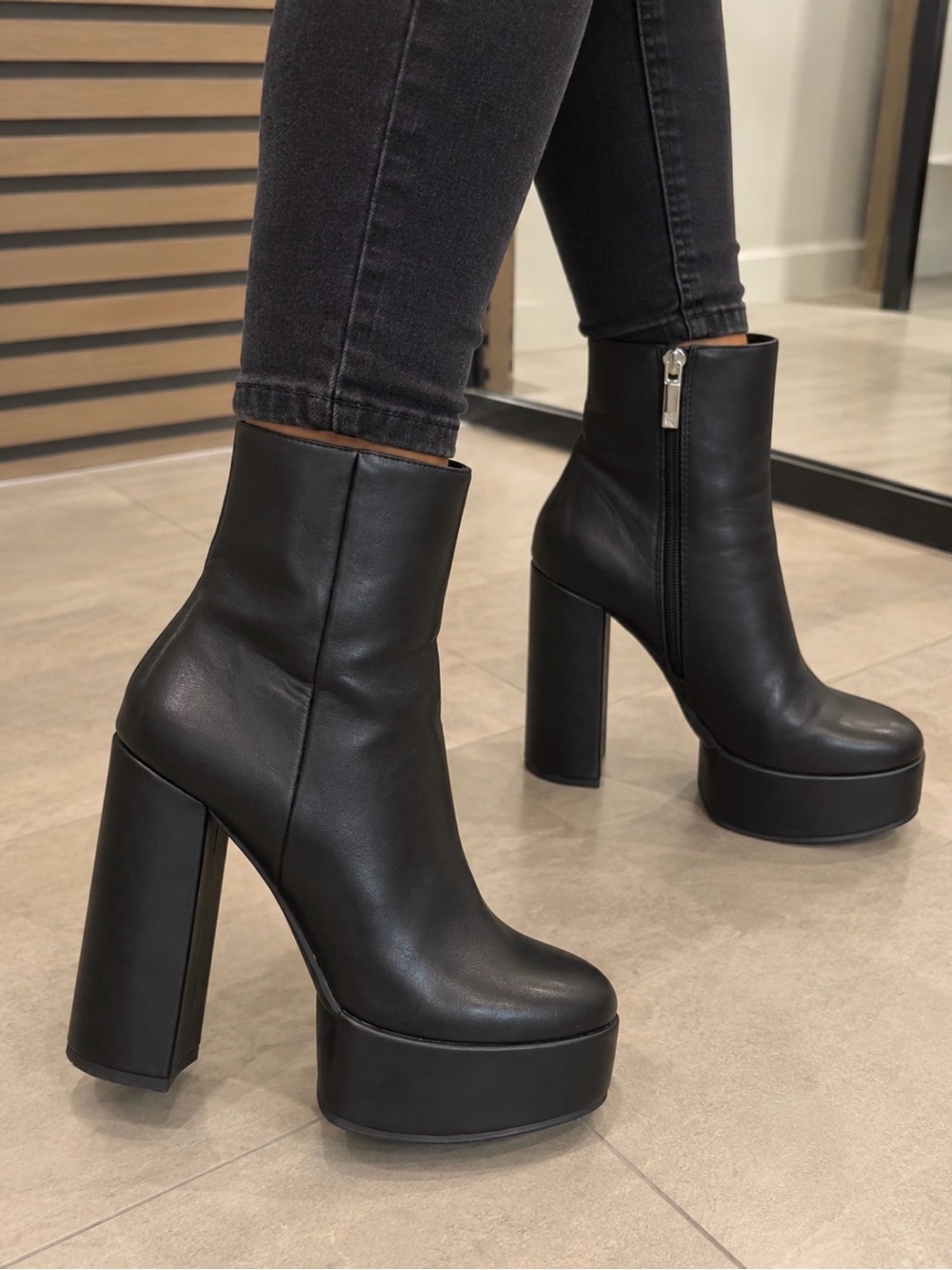 Zara Black Platform Block Heel Ankle Boots